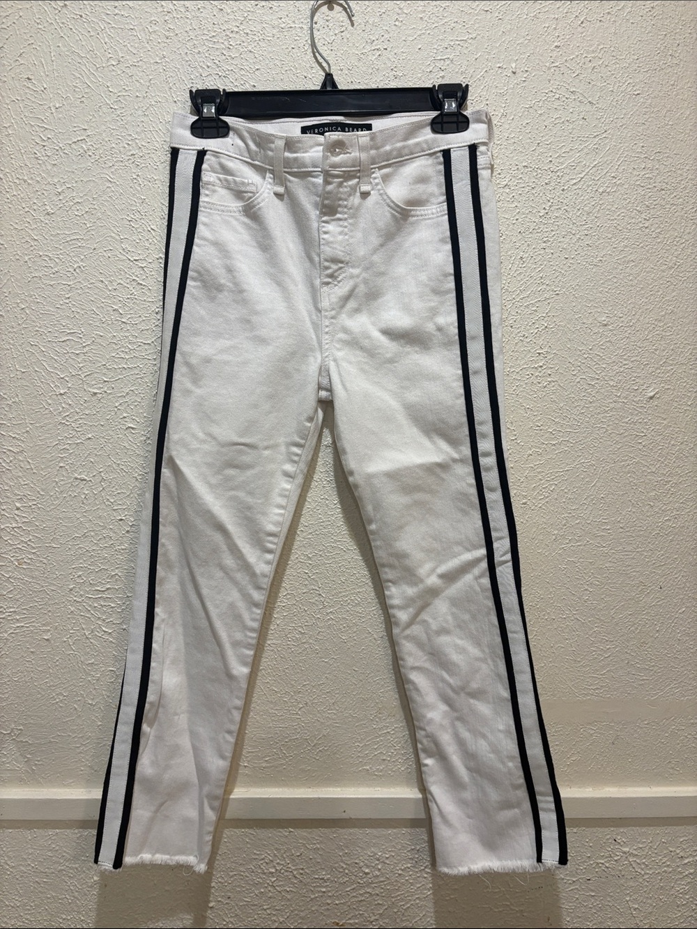 Veronica Beard White Jeans with Black Double Side Stripes